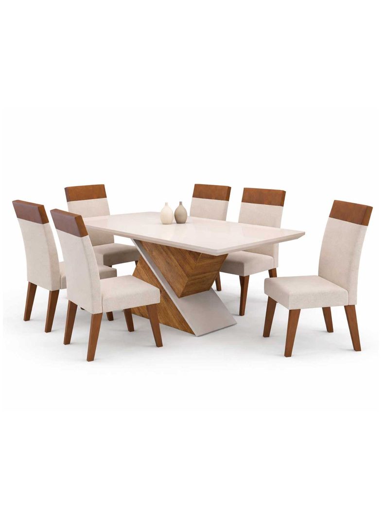 Juego de Comedor 6 sillas Elite Beige 82 cm x 90 cm x 180 cm Miel