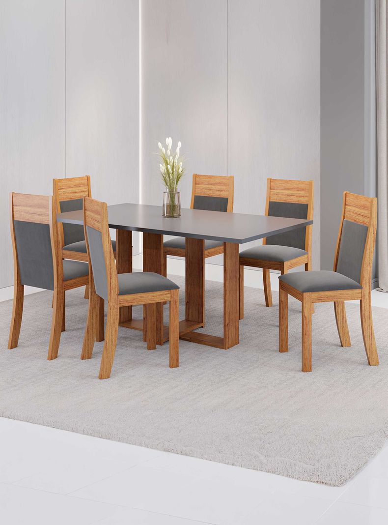 Juego de Comedor 6 sillas Toscana Gris  80 x 80 x 160 Miel