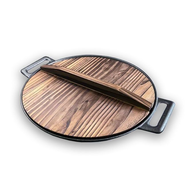 Wok Fierro Fundido 30cm + Tapa Madera Para Parrilla-0