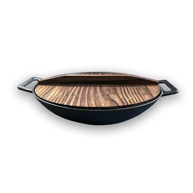 Wok Fierro Fundido 30cm + Tapa Madera Para Parrilla-1