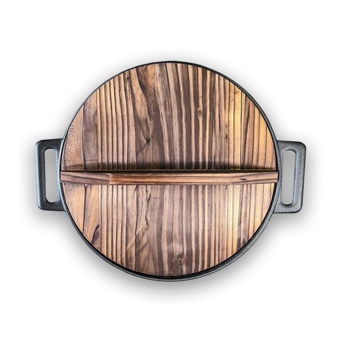 Wok Fierro Fundido 30cm + Tapa Madera Para Parrilla-2