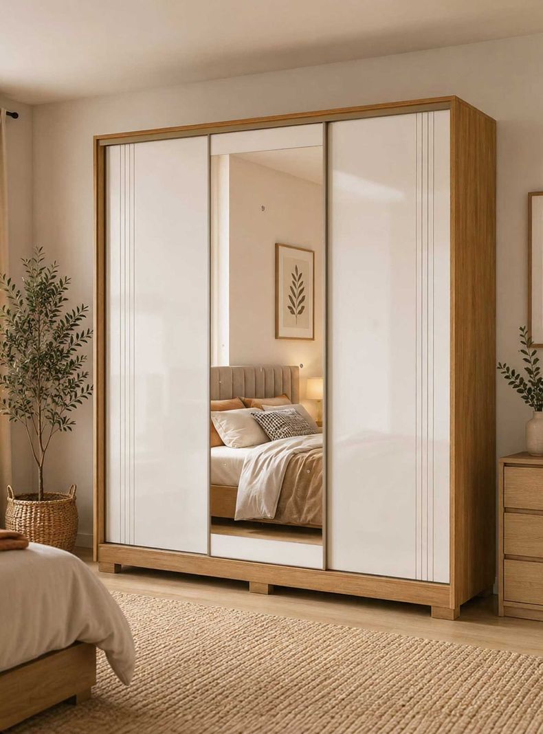 Closet 3 Puertas Dallas Freijo / Off White con Espejo