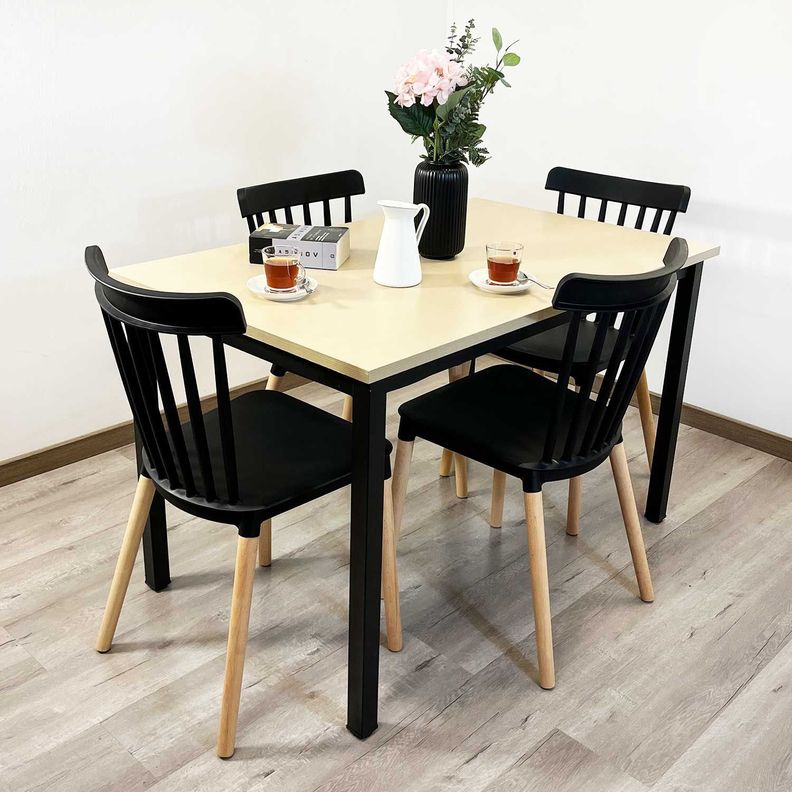 Juego de Comedor New York + 4 Sillas Windsor negras-0
