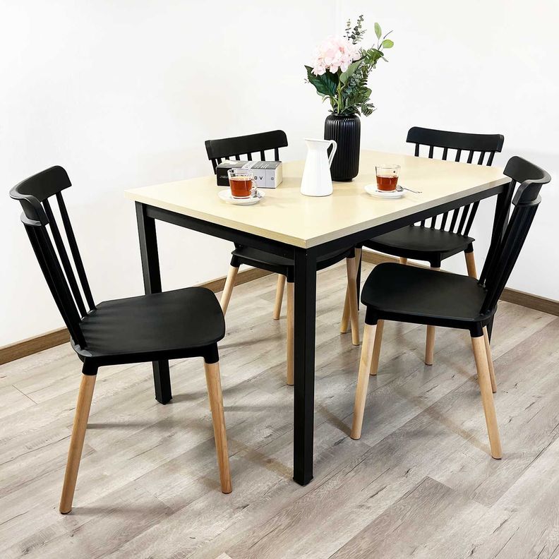 Juego de Comedor New York + 4 Sillas Windsor negras-1