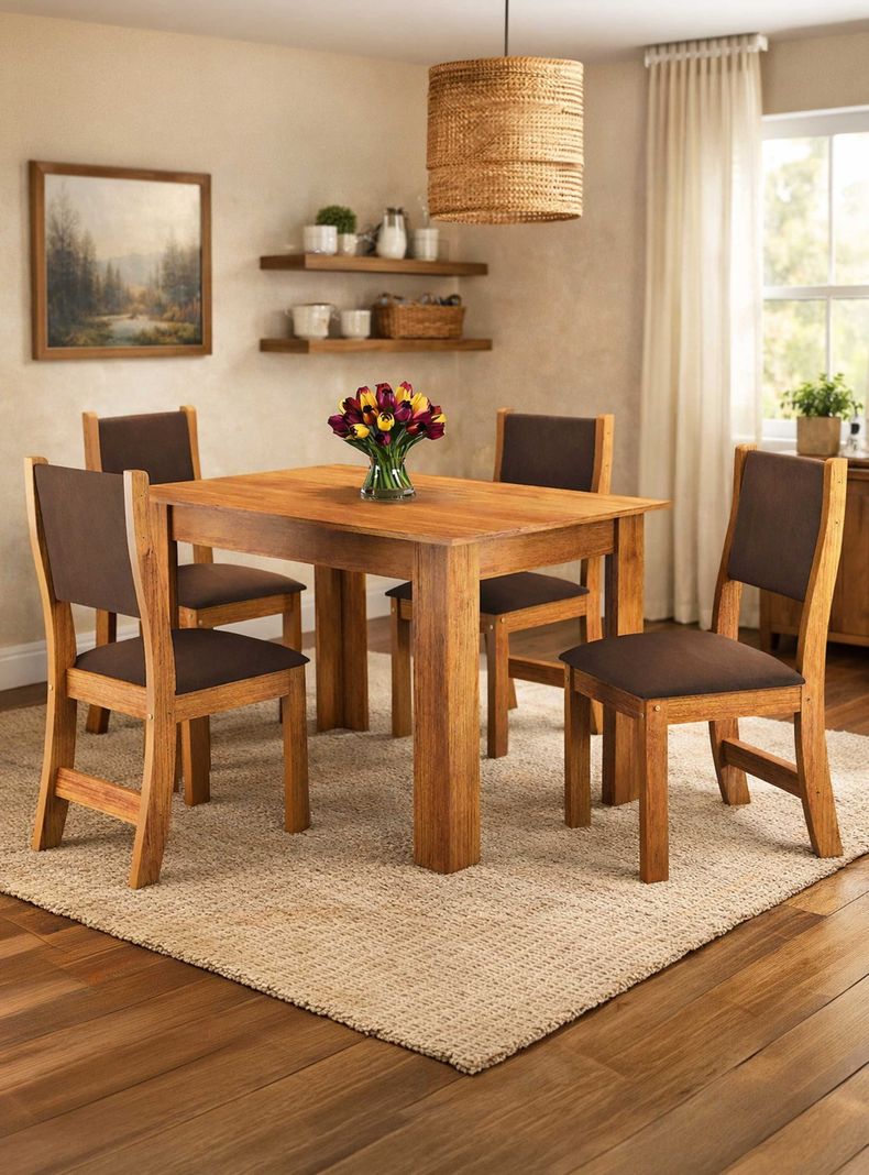 Juego de comedor 4 sillas Promesa Cafe 75,1 x 75 x 110 cm Miel