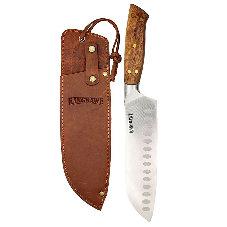 Cuchillo 7" Santoku Pirihueico Con Funda De Cuero Café-1
