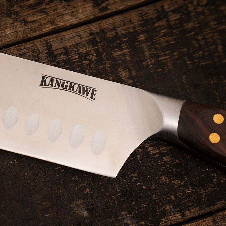 Cuchillo 7" Santoku Pirihueico Con Funda De Cuero Café-2