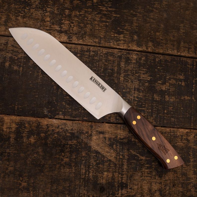 Cuchillo 7" Santoku Pirihueico Con Funda De Cuero Café-3