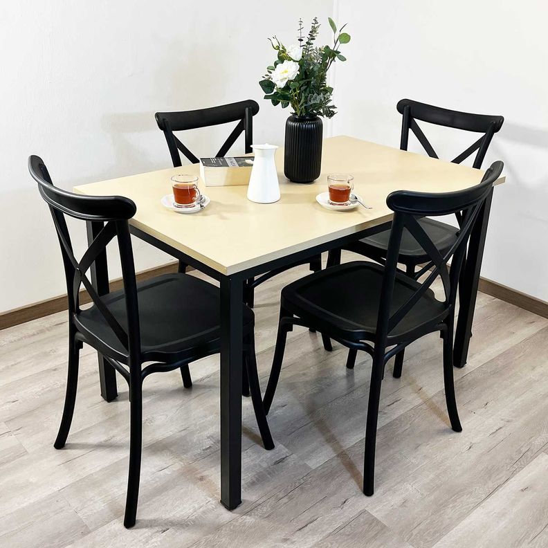 Juego de Comedor New York + 4 Sillas Crossback Retro negras-0