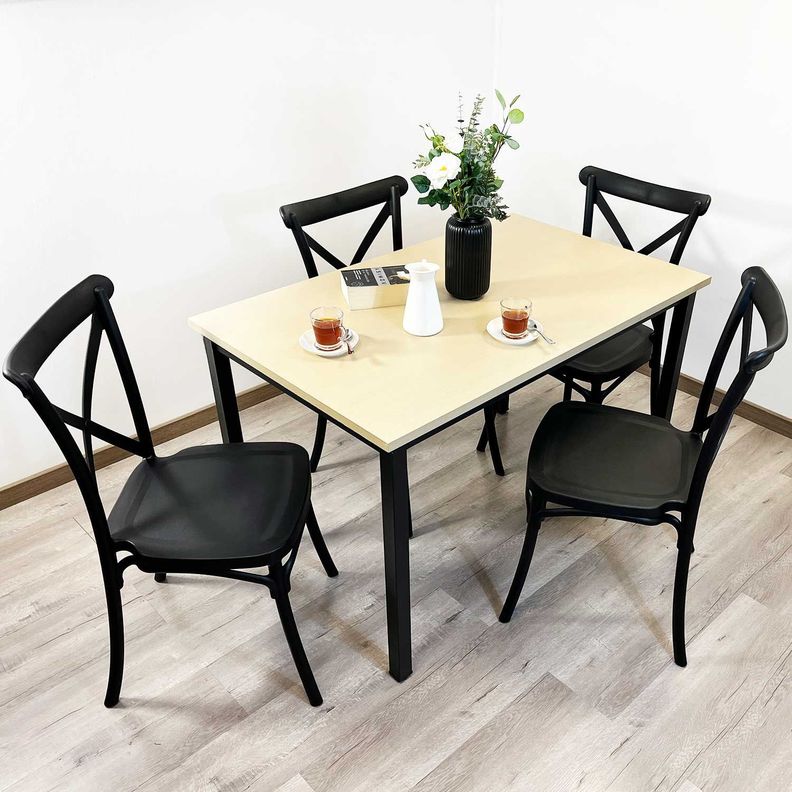Juego de Comedor New York + 4 Sillas Crossback Retro negras-1