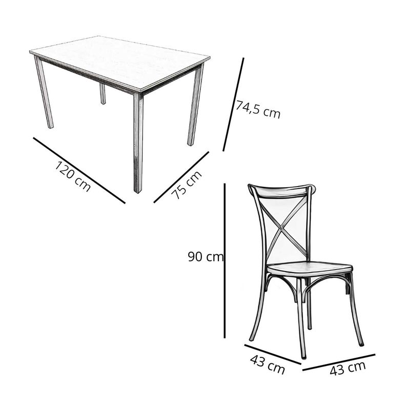Juego de Comedor New York + 4 Sillas Crossback Retro negras-7