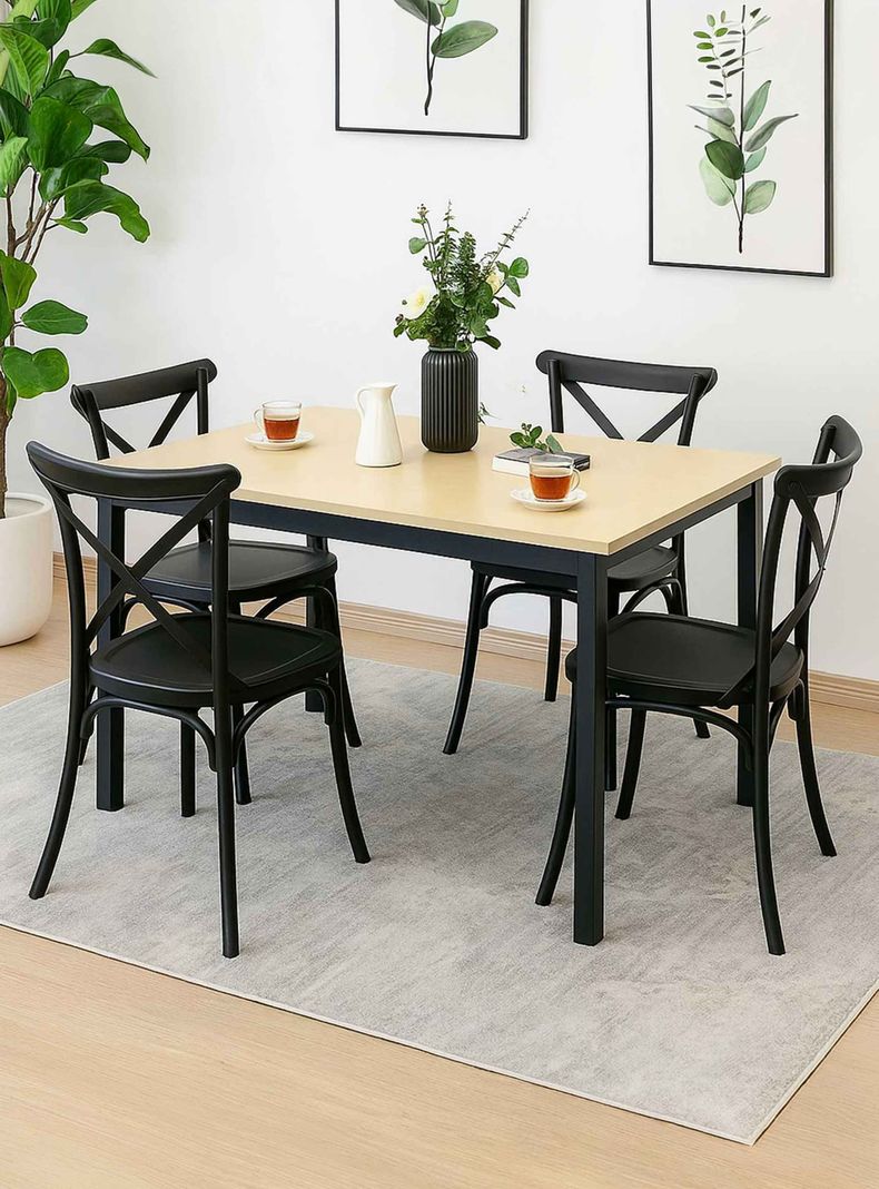 Juego de Comedor New York + 4 Sillas Crossback Retro negras Negro