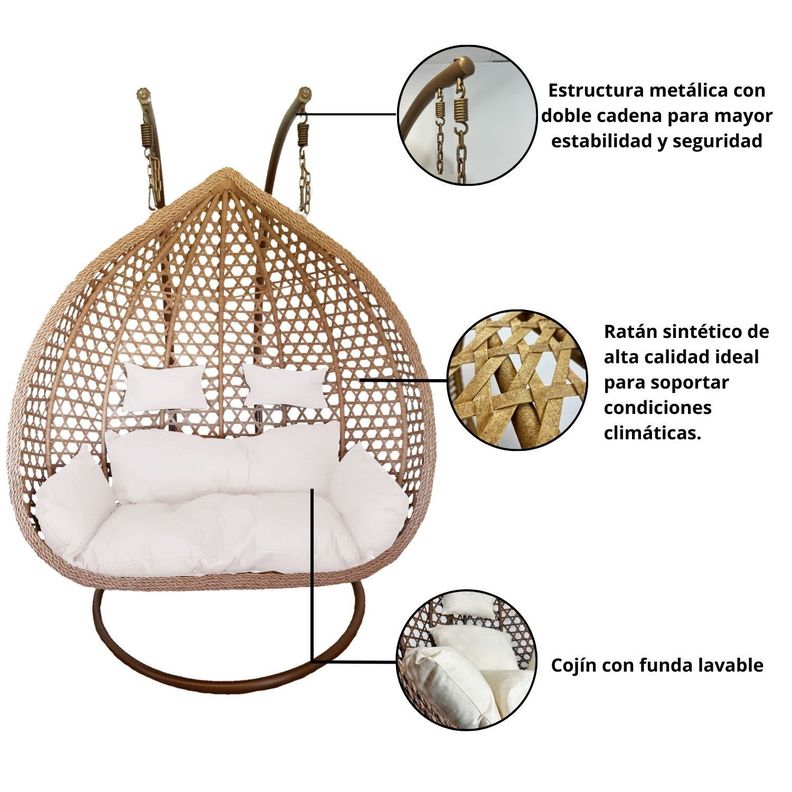 Silla Colgante Hawái XXL Caramelo Cojín Marfil-1