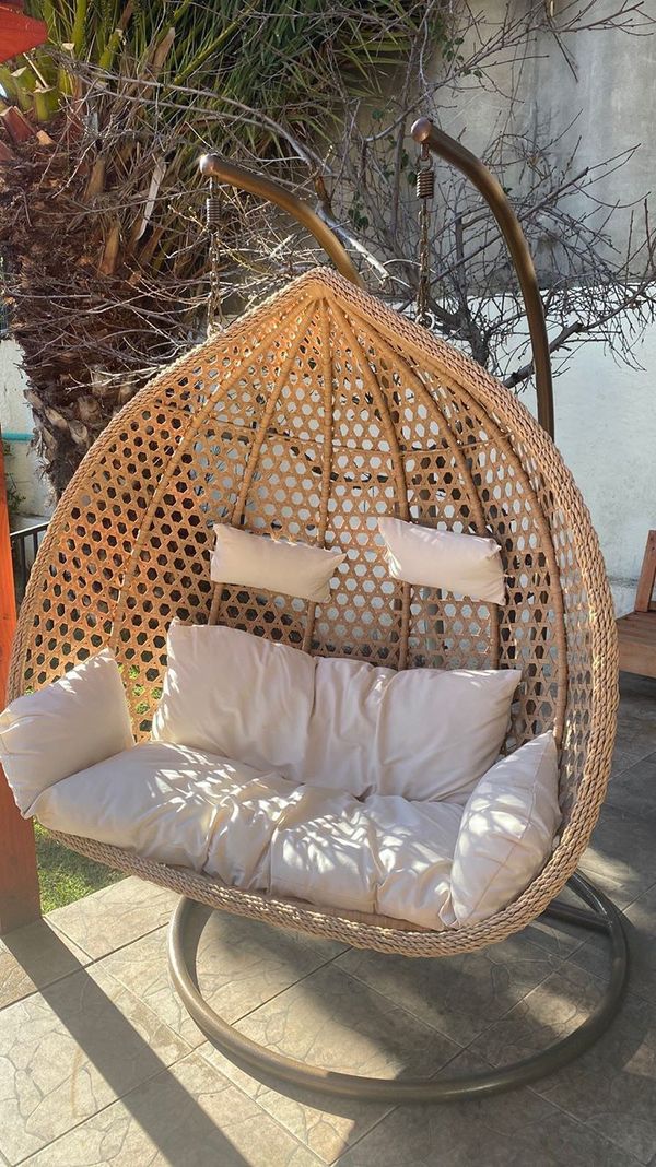 Silla Colgante Hawái XXL Caramelo Cojín Marfil-2