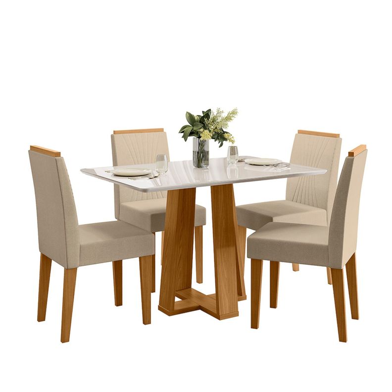 Juego de comedor Provence 4 sillas vidrio Off White 120 x 80 x 80 cm Beige