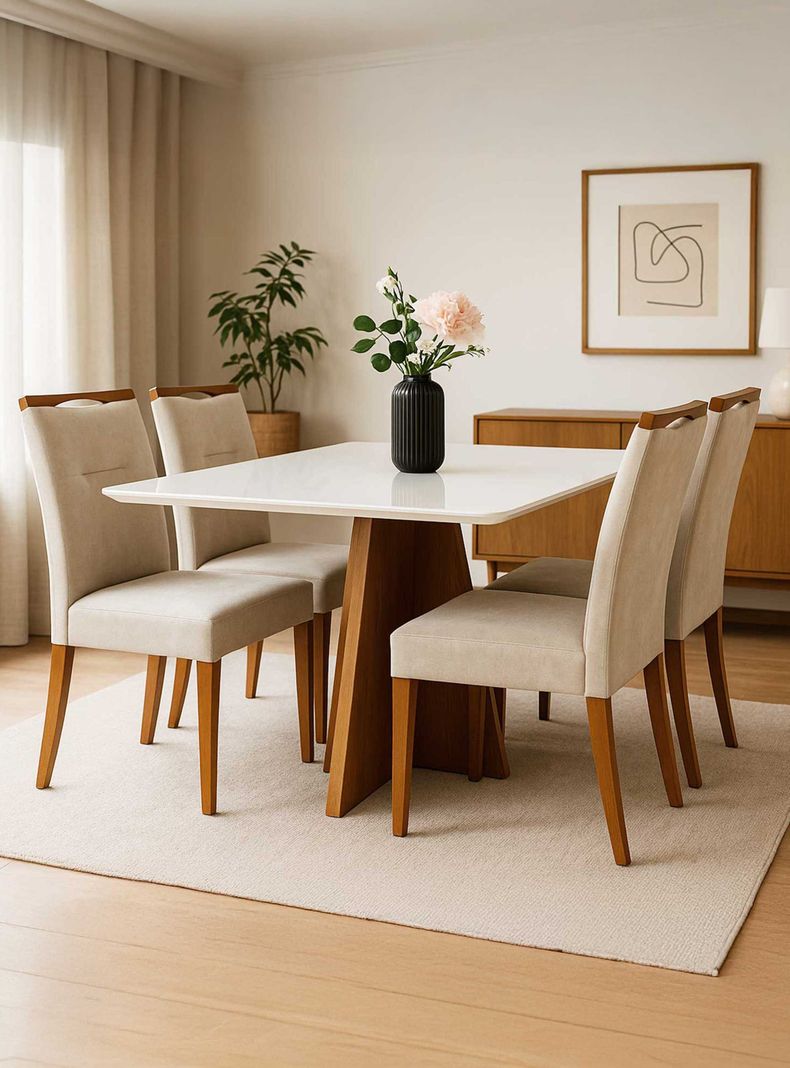 Juego de Comedor Annecy 120x80 cm Vidrio 4 Sillas Beige   Caramelo