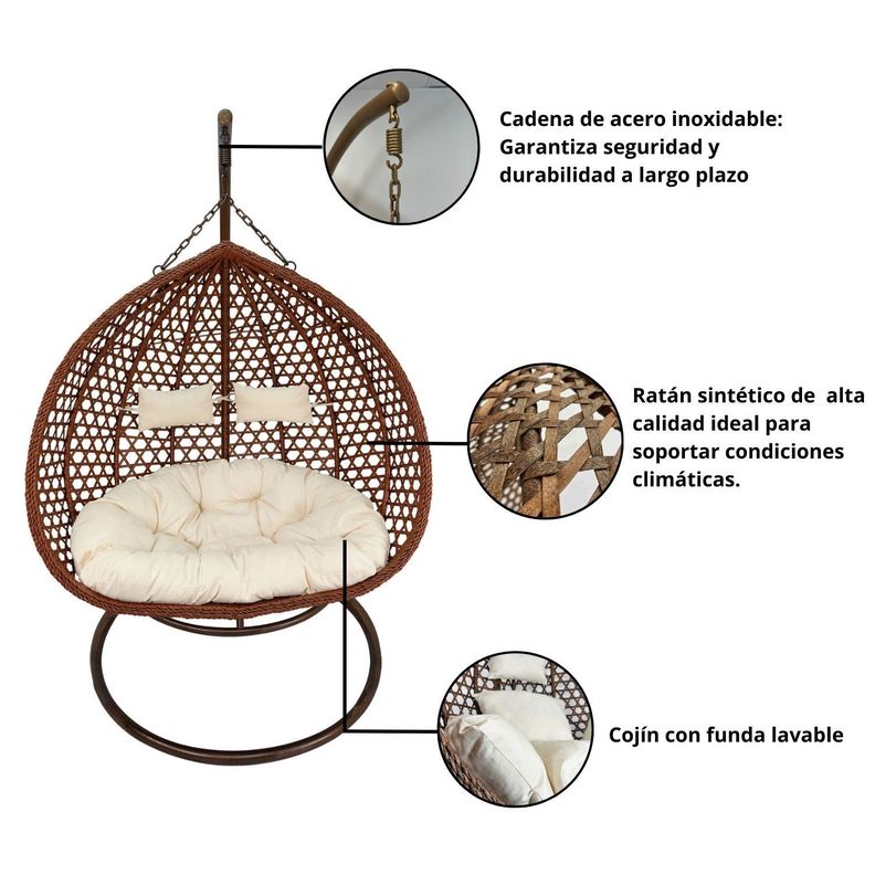Silla Colgante Hawái XL Chocolate Cojín Marfil-3
