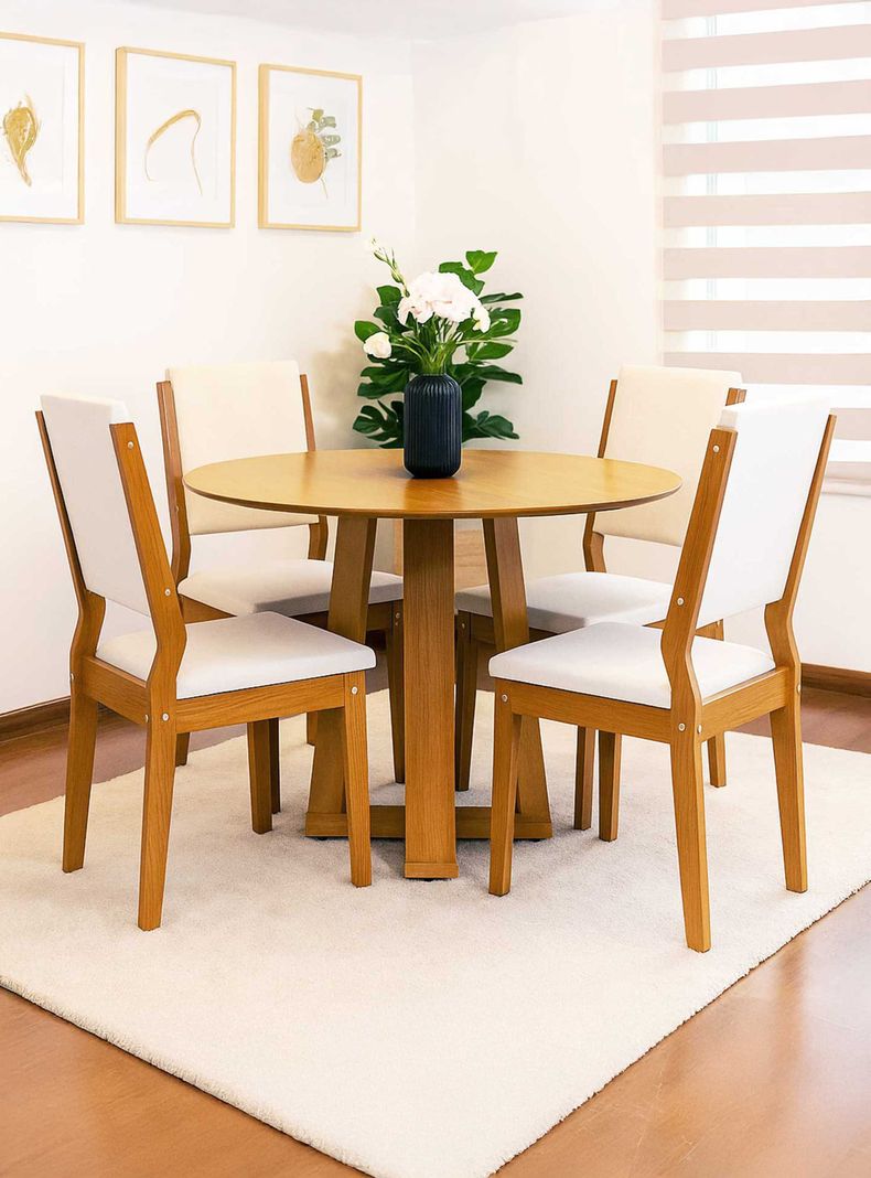 Juego de Comedor Ravello 100x100 cm 4 Sillas Beige Caramelo