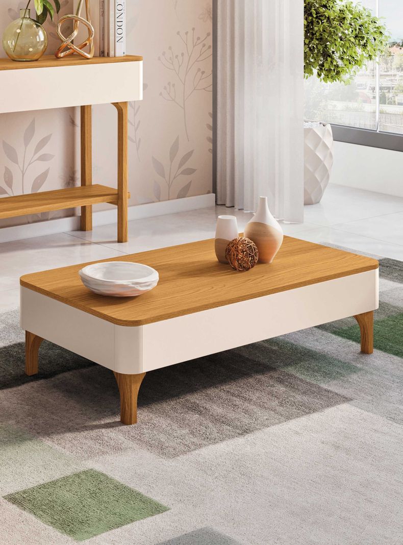 Mesa de Centro Niza Off White / Cinamomo 32 x 60.5 x 100cm Cafe Claro