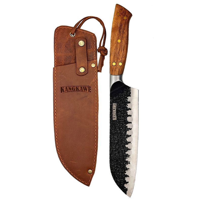 Cuchillo 7" Santoku Pulmahue Con Funda De Cuero Café-1