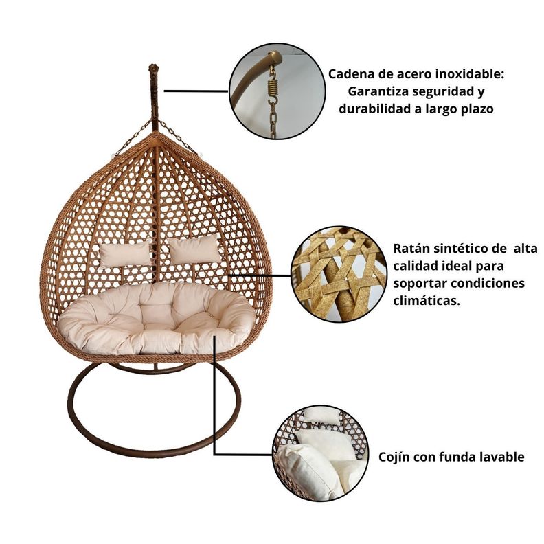 Silla Colgante Hawái XL Caramelo Cojín Marfil-6