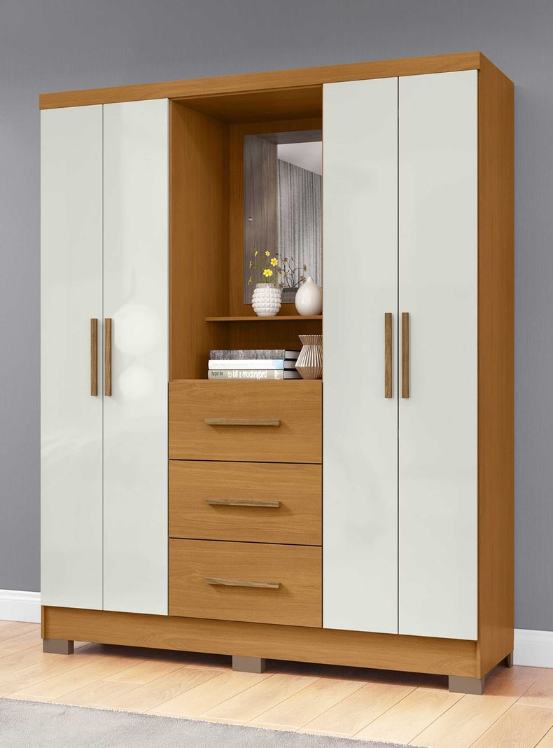 Closet 4 puertas 3 cajones Versalles 190 x 152,4 x 46,5 Cinamomo/ Off white Cafe Claro