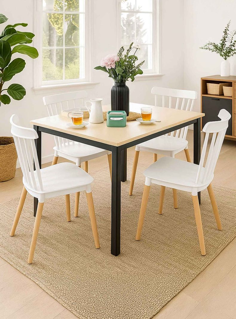 Juego de Comedor New York + 4 Sillas Windsor blancas Blanco