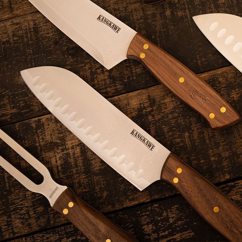 Cuchillo 7" Santoku Coñaripe Con Funda De Cuero Café-2