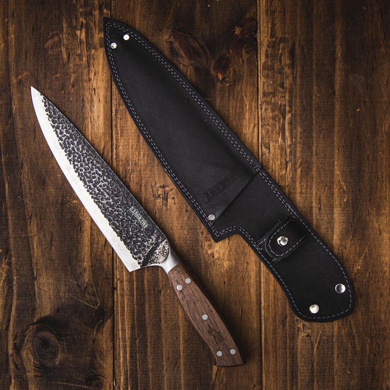 CUCHILLO 8" PARRILLERO CURACAVÍ BLACK CON FUNDA CUERO NEGRA-2