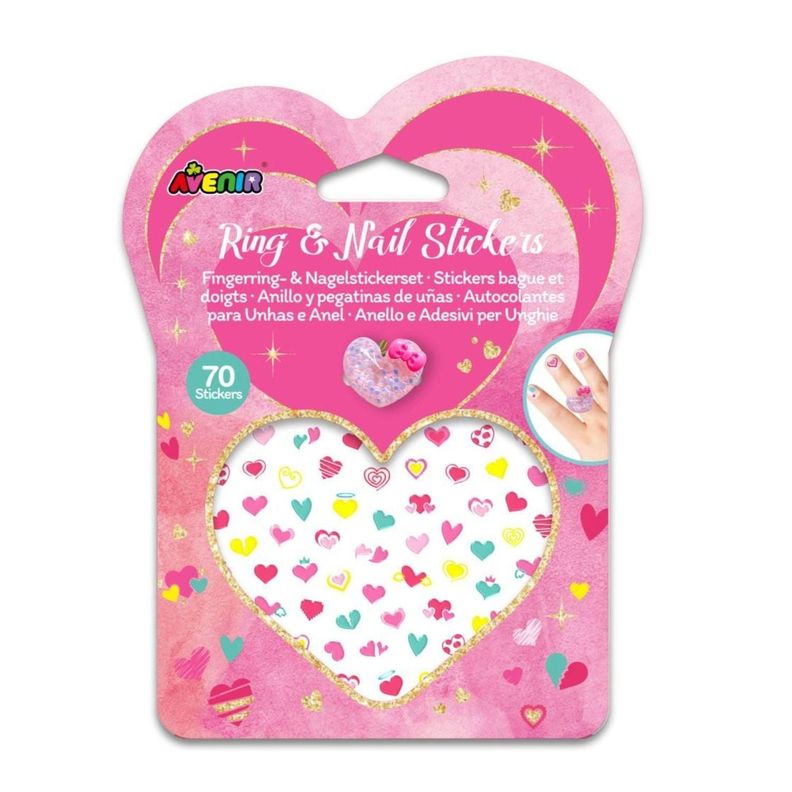 Set de Anillo y Stickers para Unas - Corazones Fucsia 17