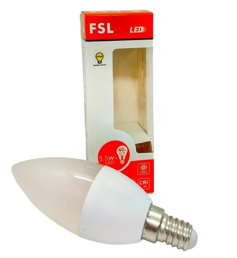 AMPOLLETA LED TIPO VELA EMPAVONADA 5.5W E14 FSL CALIDA-0