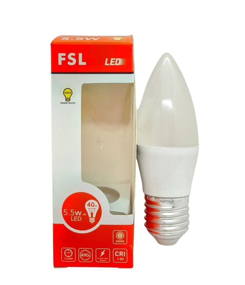 AMPOLLETA LED TIPO VELA EMPAVONADA 5.5W E27 FSL CALIDA -0