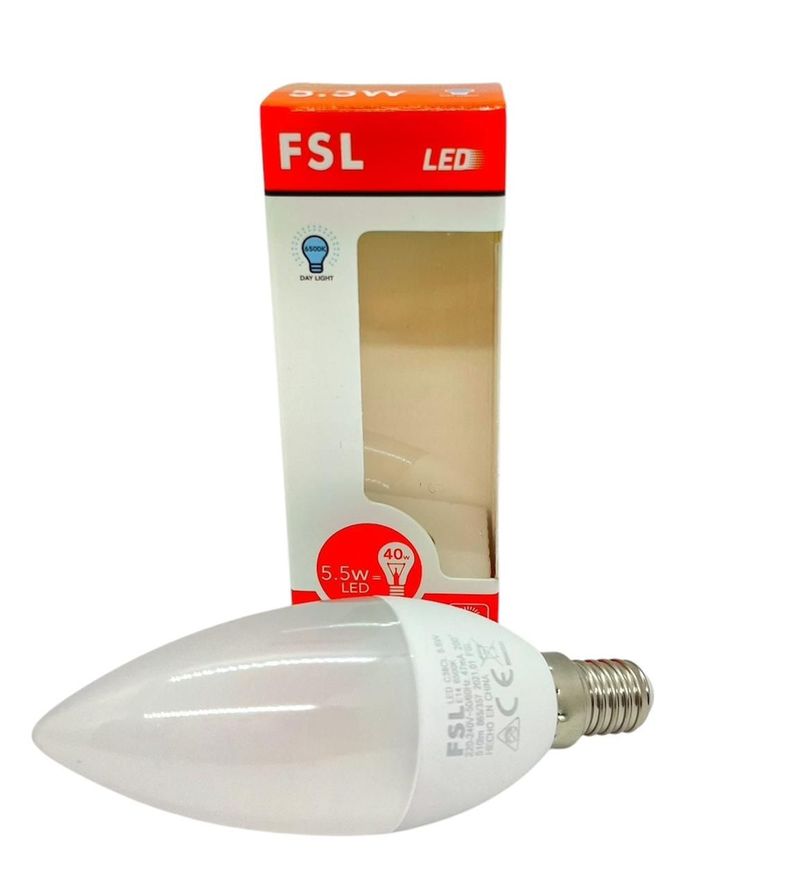 AMPOLLETA LED TIPO VELA EMPAVONADA 5.5W E14 FSL FRIA-0