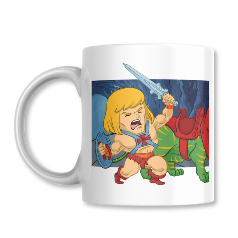 Taza He Man Battle Cat Skeletor Amos del Universo Tazon 325ml Blanco