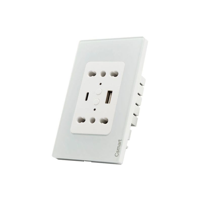 Enchufe Inteligente Wifi Doble + Usb Y Tipo C- Placa Vidrio Blanco-1