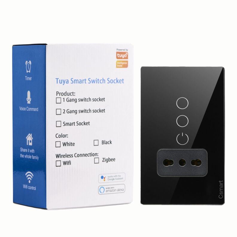 Interruptor Inteligente Wifi Placa Vidrio 2 Canal + Enchufe Negro-0