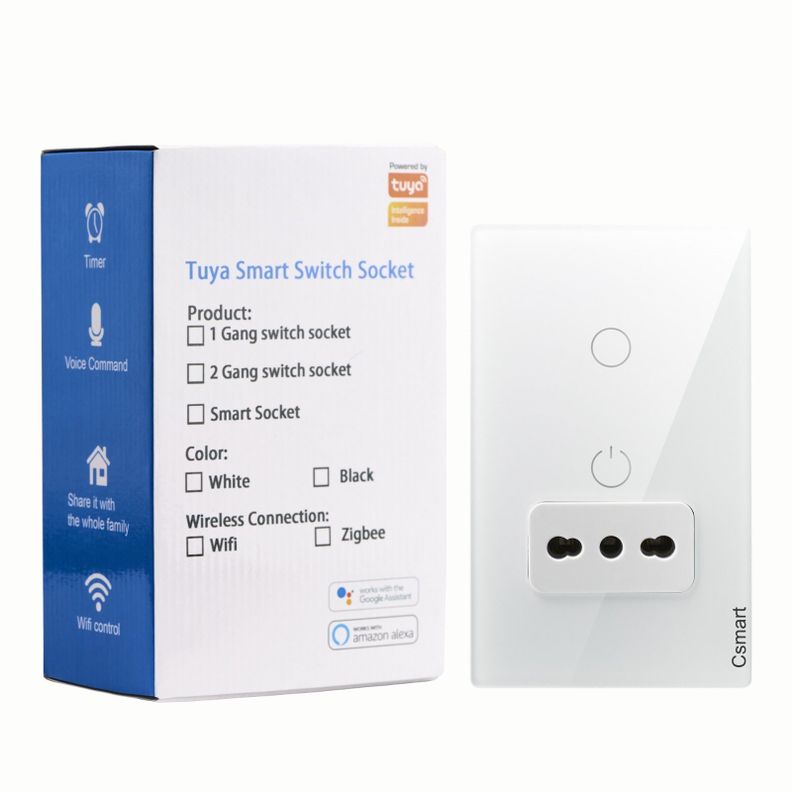 Interruptor Inteligente Wifi Placa Vidrio 1 Canal + Enchufe Blanco-0