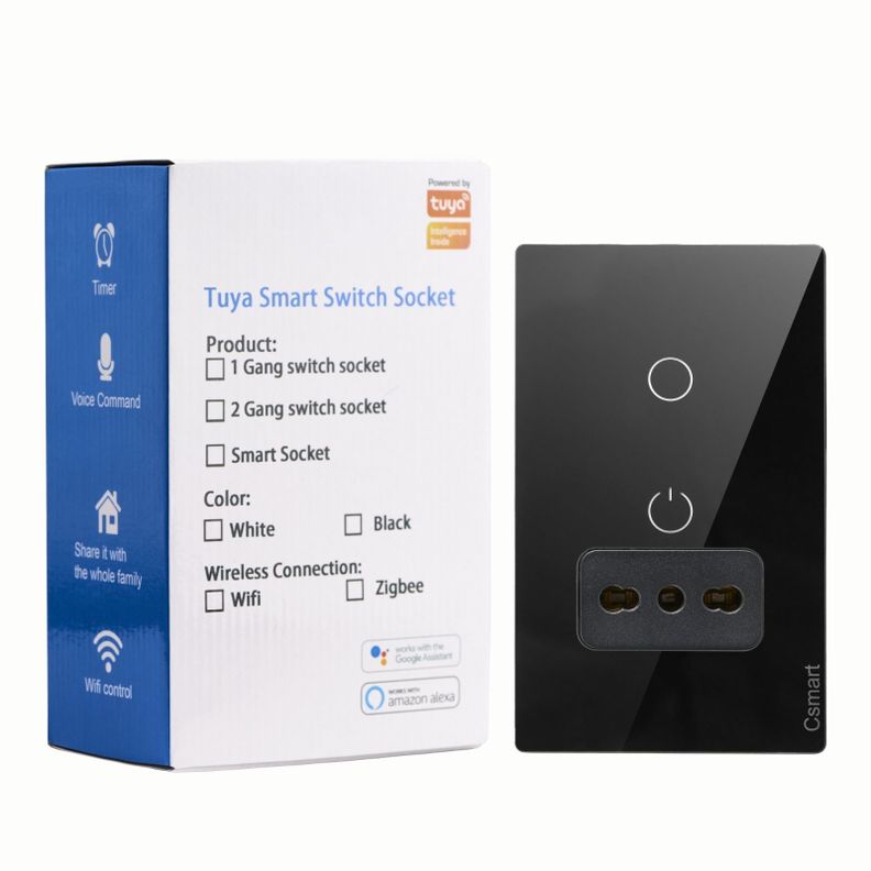 Interruptor Inteligente Wifi Placa Vidrio 1 Canal + Enchufe Negro-0