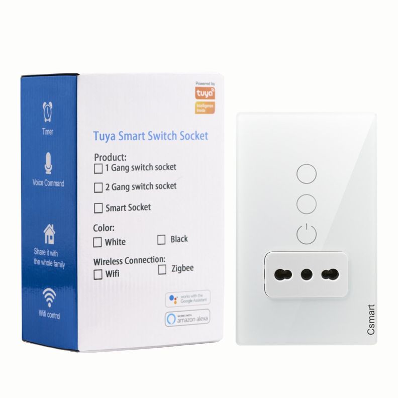 Interruptor Inteligente Wifi Placa Vidrio 2 Canal + Enchufe Blanco-0