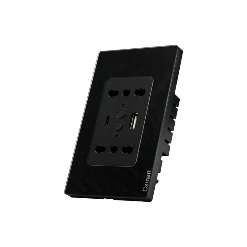 Enchufe Inteligente Wifi Doble + Usb Y Tipo C- Placa Vidrio Negro-1