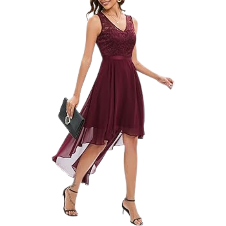 VESTIDO CORTO ASIMETRICO CUELLO V FIESTA GALA MATRIMONIO EC02-0