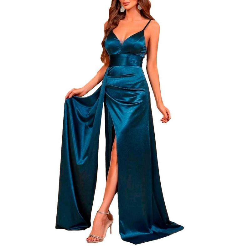 VESTIDO DE SATIN LARGO AJUSTADO CON VUELO IDEAL PARA FIESTA GALA ALTA NOCHE-1