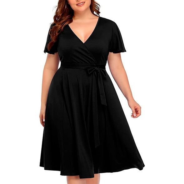 VESTIDO ACAMPANADO LISO CRUZADO IDEAL PARA FIESTA  COCTEL GRADUACION -1