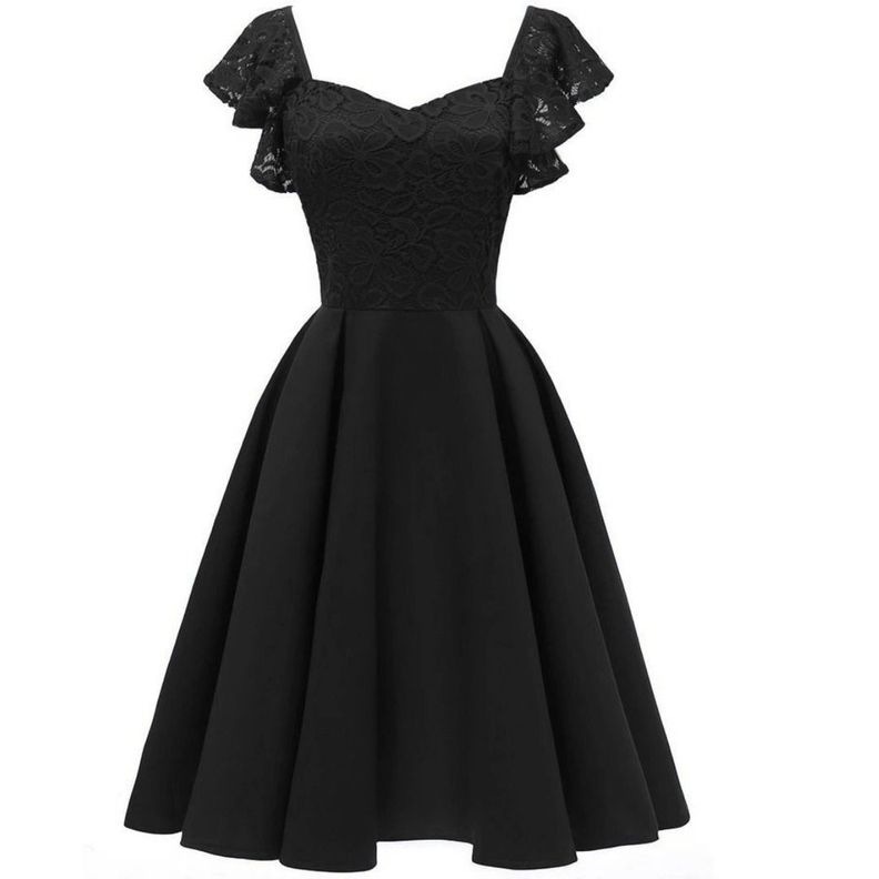 VESTIDO ACAMPANADO MANGA VUELO DE ENCAJE IDEAL PARA FIESTA GALA MATRIMONIO-1