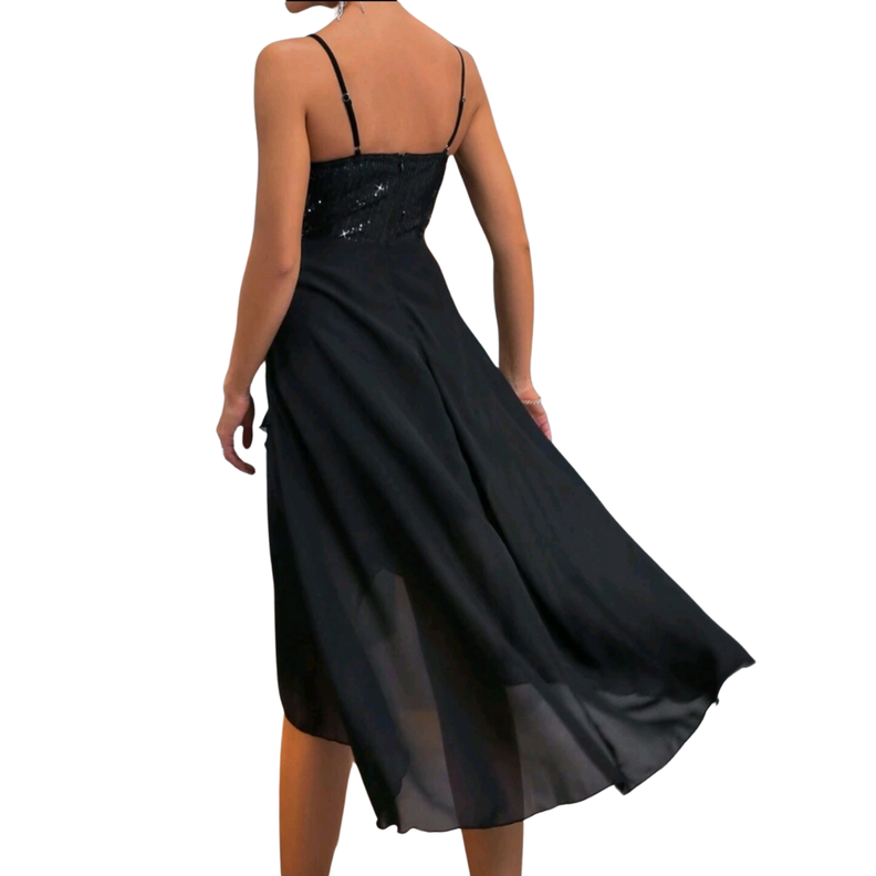 VESTIDO ASIMETRICO BLUSA BRILLANTE  IDEAL PARA  FIESTA COCTEL GRADUACION  MC38-1