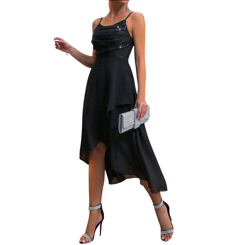 VESTIDO ASIMETRICO BLUSA BRILLANTE  IDEAL PARA  FIESTA COCTEL GRADUACION  MC38-2