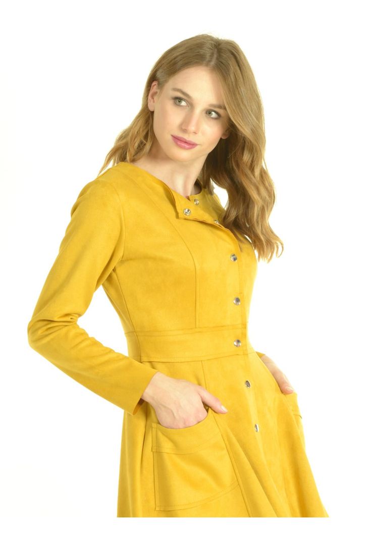 Vestido Broches Mostaza-0