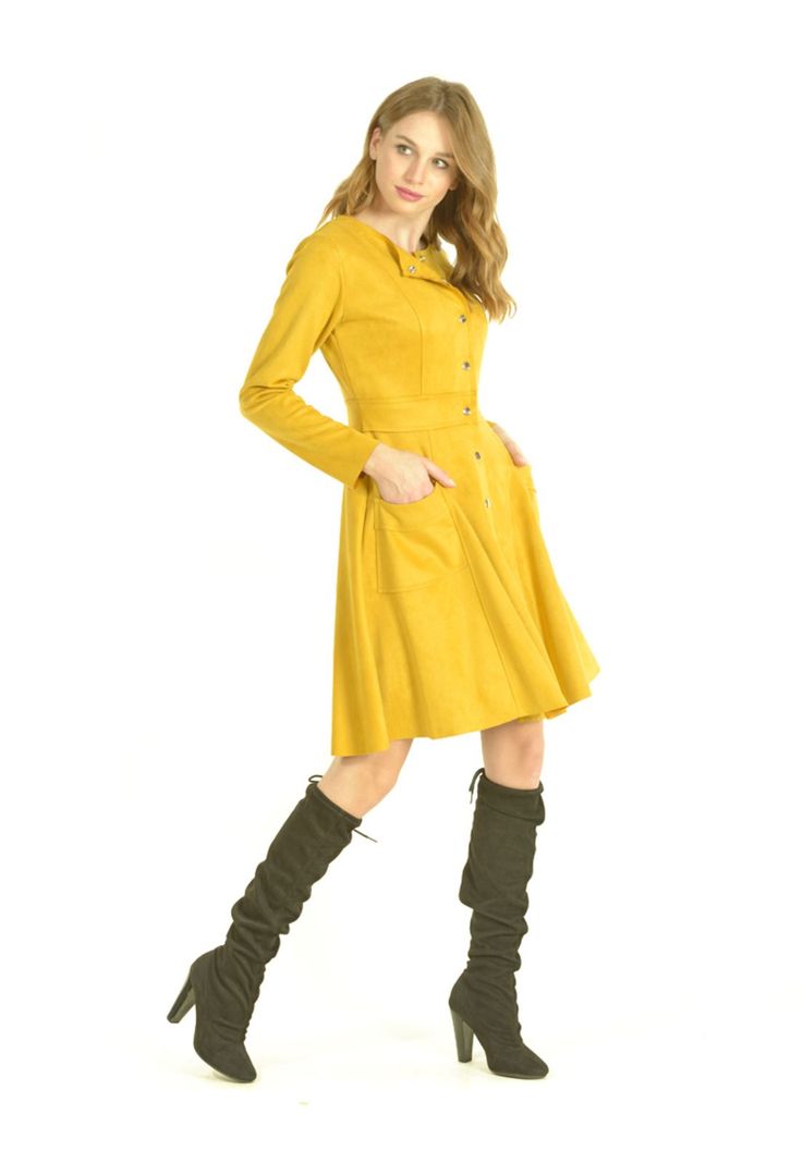 Vestido Broches Mostaza-1