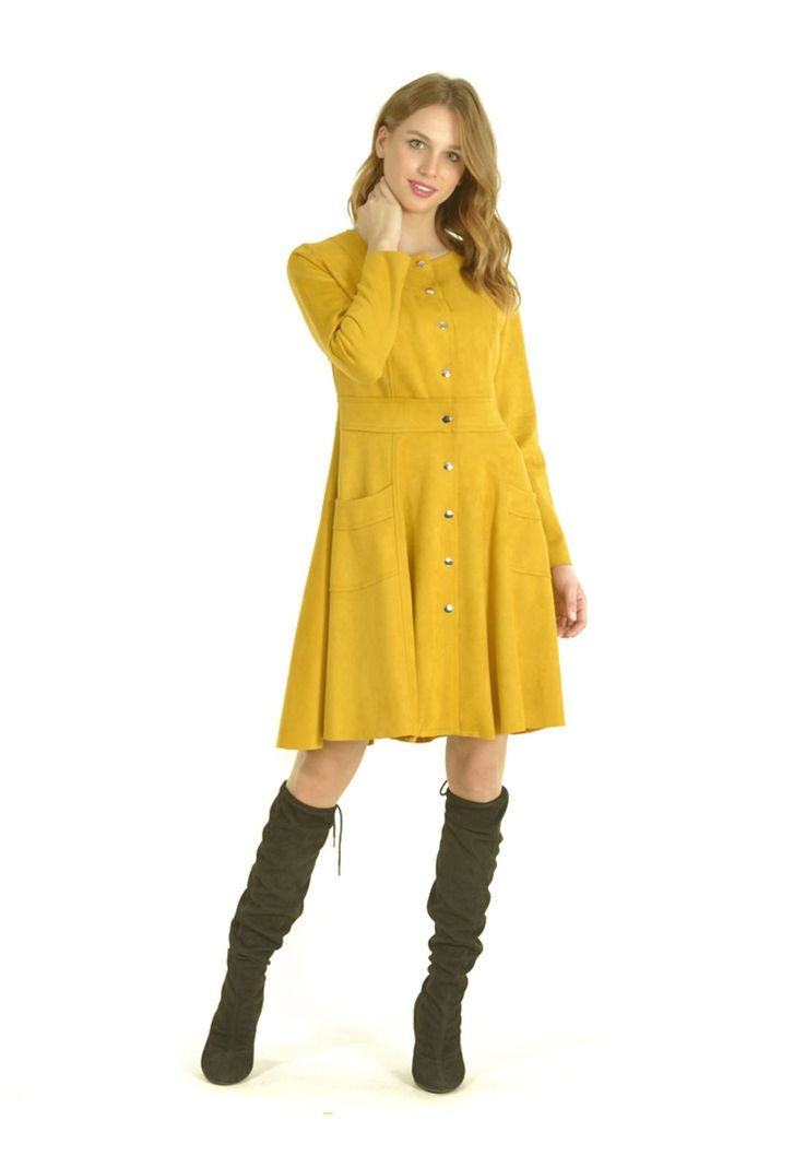 Vestido Broches Mostaza-2