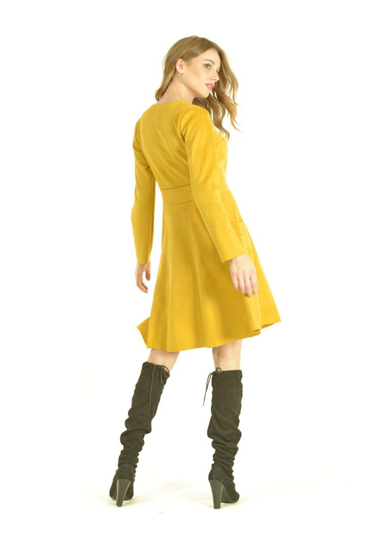Vestido Broches Mostaza-3